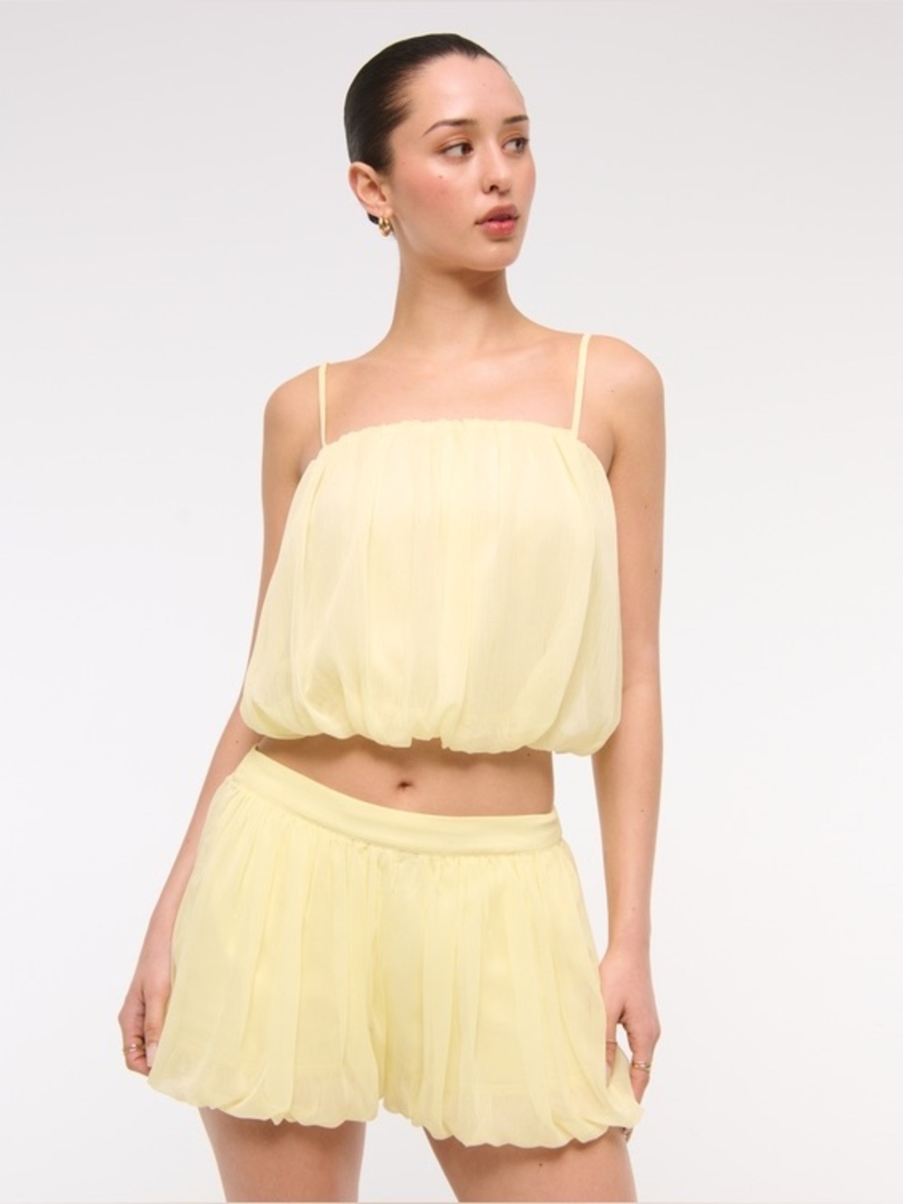 Abercrombie Bubble Hem 2-Piece Set Pastel Yellow Cami Shorts XS NWT